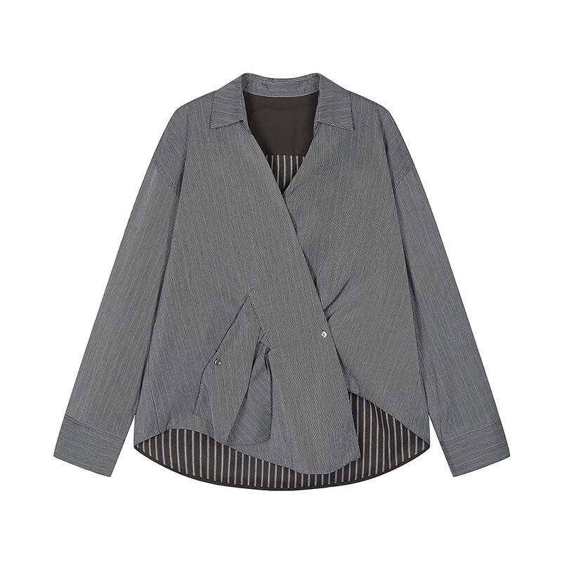 JNBY 2025 Autumn Deconstructed Cotton Striped Long Sleeve Shirt