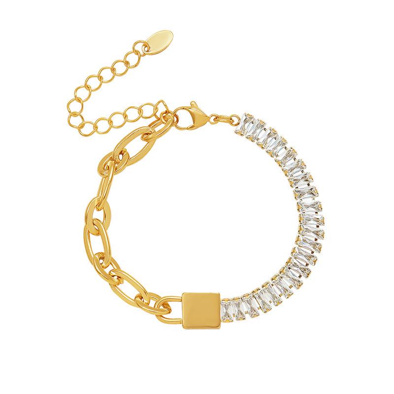 Zircon Inlaid Metal Chain Bracelet: European-American Niche Light Luxury Design