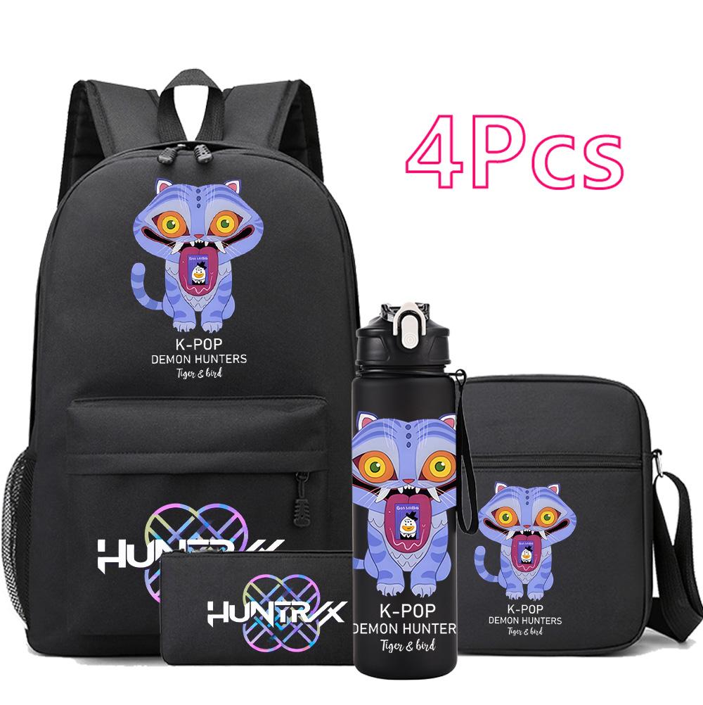 4Pcs/set New Cartoon Kpop Printed Backpack Large Capacity Bookbag Shoulder Bag Case Bag with 750ml Water Bottler Boy Girl School Bag Kid Gift