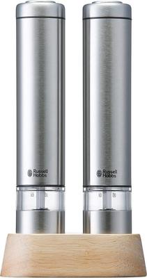Russell Hobbs Electric Mill Salt Pepper Rock Salt Pepper Spice Adjustable Coarseness Set of 2 Mini Size Silver 7933JP &