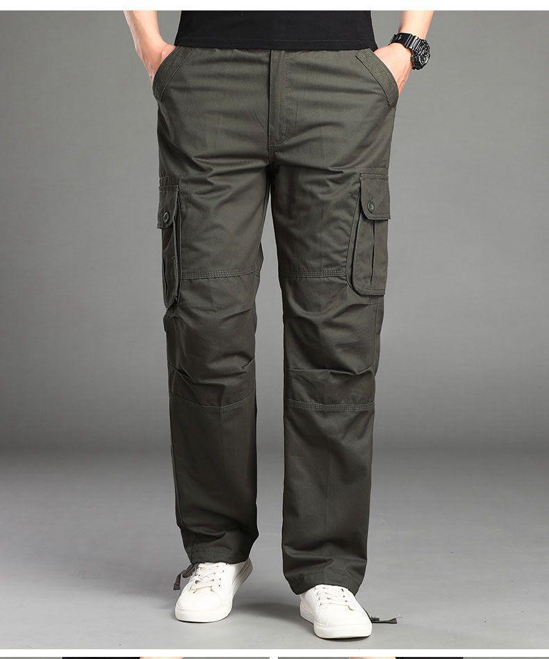 Spring and Autumn Men's Multi-Pocket Casual Pure Cotton Loose Straight-Leg Trousers