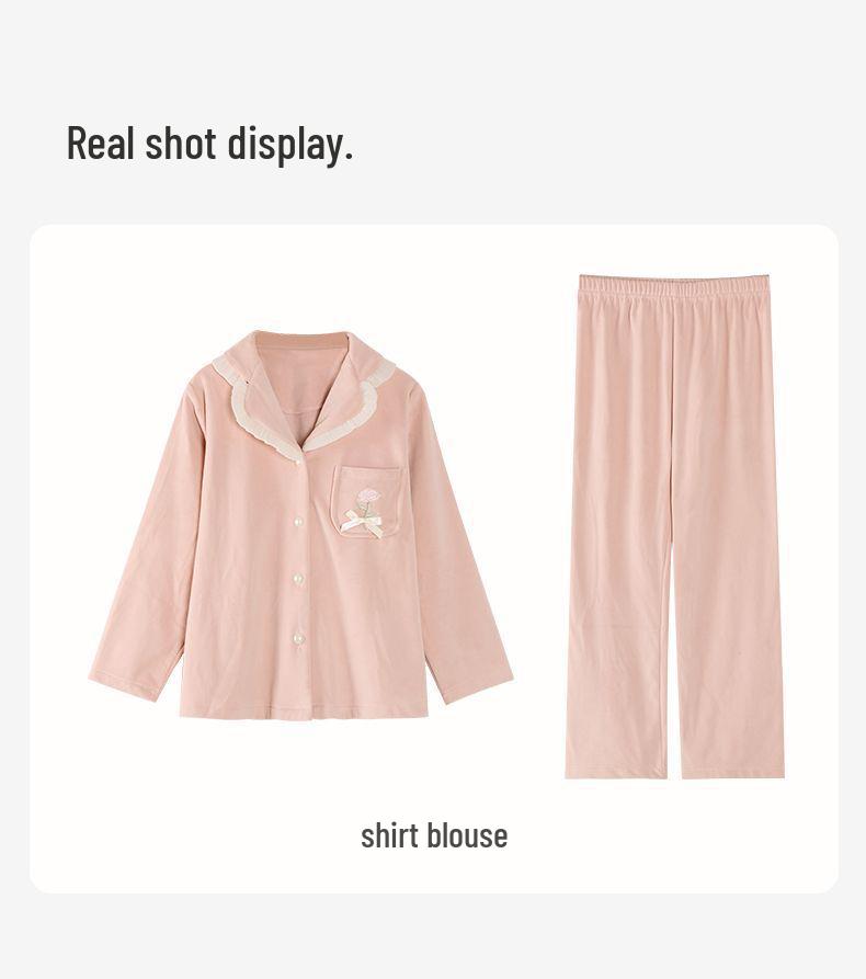 Autumn Winter Rose Embroidered Fleece Pajamas for Girls - Anti-Static, Warm Homewear for Kids