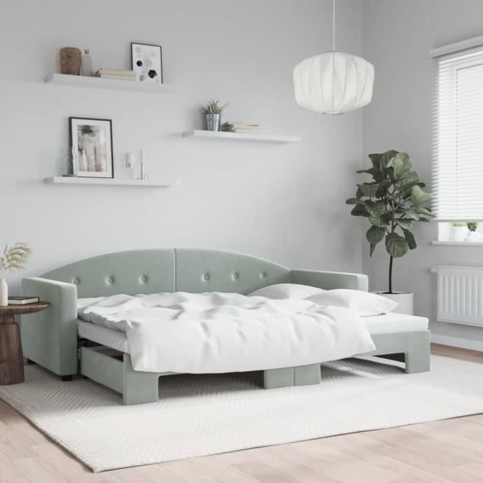 VidaXL Daybed with Trundle Bed Light Grey 80x200 Cm Velvet 3197294