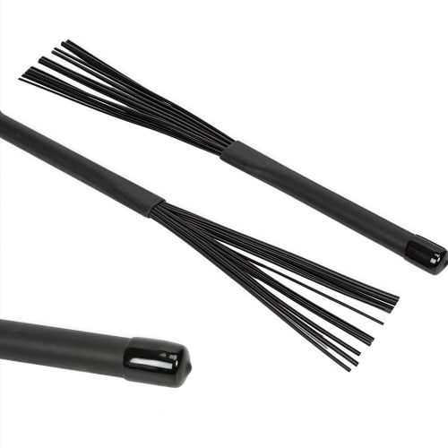 Drum Brush Bundle with Handles, 1 Pair, Retractable Nylon Drum Broom, Percussion Brush, Black, for Jazz, Acoustic, and Rock Bands