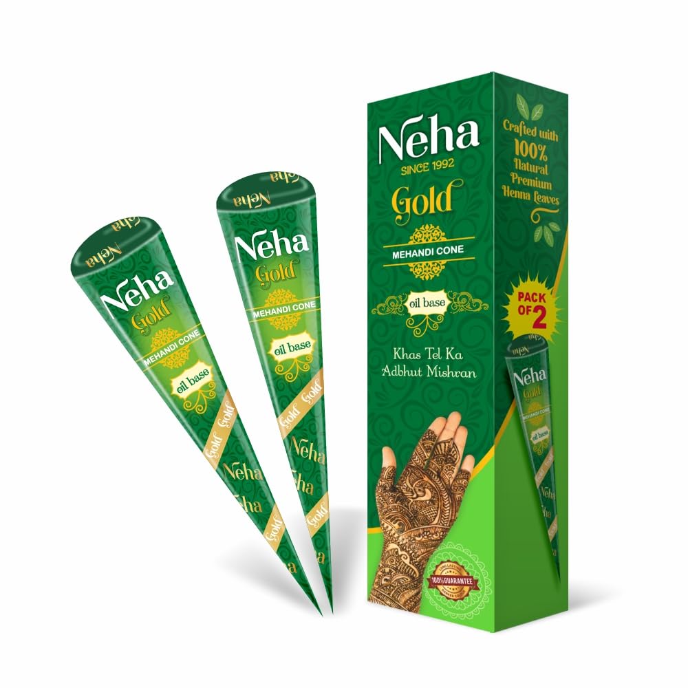 

Neha Gold Henna Mehandi Cones For Hand And Body Art Temporary Tattoo Ready To Use Pure Paste( 25g X 2 Cone) Pack Of 1 With Long Lasting Natural Color