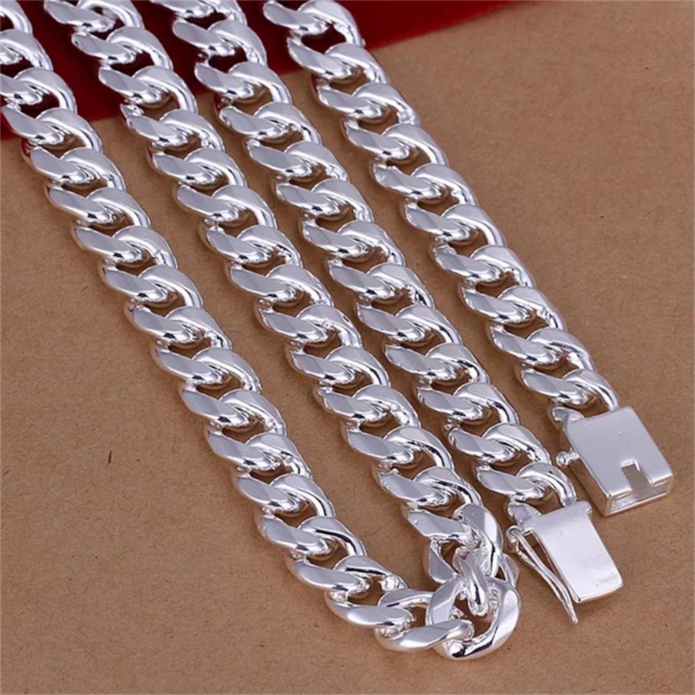 20-24inch  Sterling  Classic 10mm geometry Necklace Chain Men charm fashion wedding party Jewelry Holiday gifts