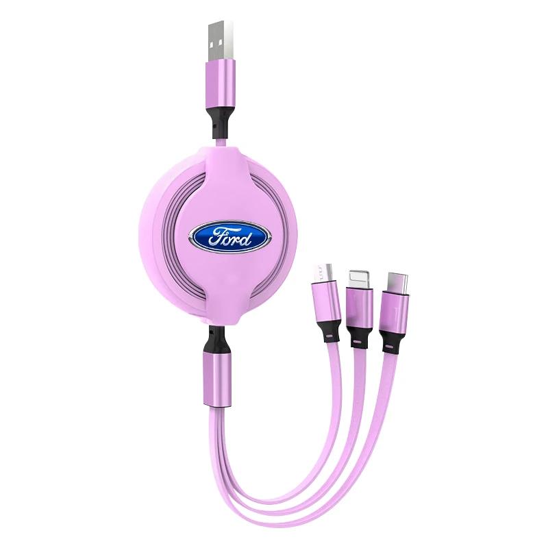 

New Car 3 In 1 Micro USB Type C Fast Charging Cable Multi Charge For Ford mk2 mk3 Ranger Mondeo mk4 S-MAX Kuga Mustang Fusion