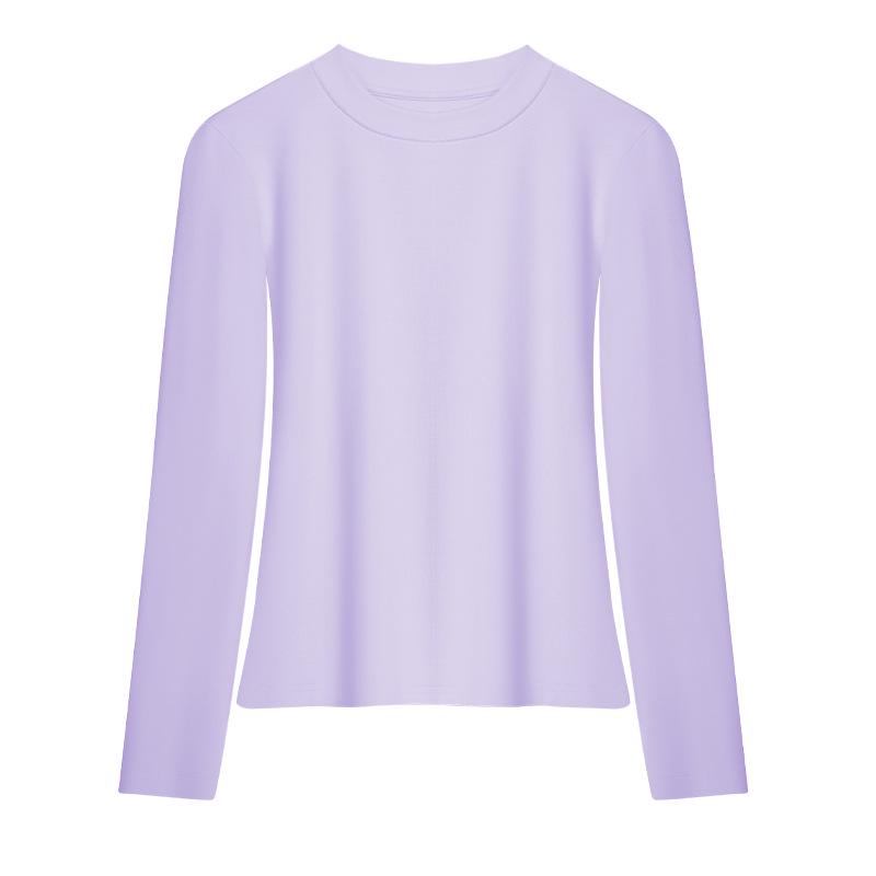 Women's Heavyweight Lyocell Long Sleeve Round Neck T-shirt with Plus Velvet Inner Layer - Slim Fit, Thickened for Autumn/Winter
