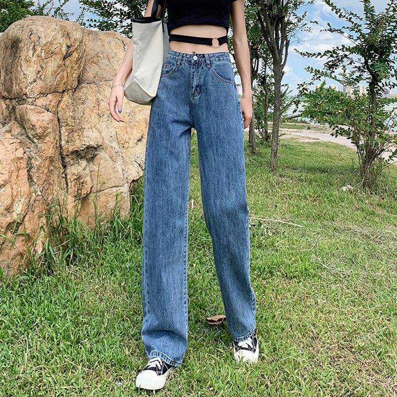 

Straight tube loose jeans women s new high waist black thin versatile wide leg vi mopping pants tide 2XL