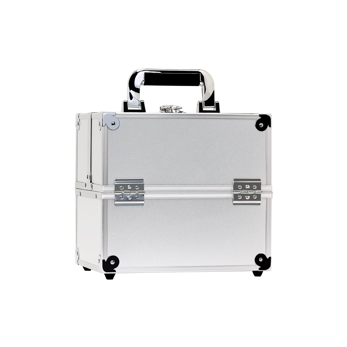 

Кейс для макияжа из алюминиевого сплава, органайзер для ювелирных изделий, большой вместимости, с ручкой и регулируемым разделителем серебряный