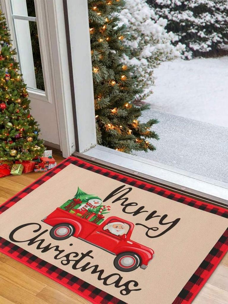 VIKAMA Christmas Crystal Velvet Floor Mat Washable Entry Welcome Door Mat Kitchen Living Room Carpet Home Christmas Decoration