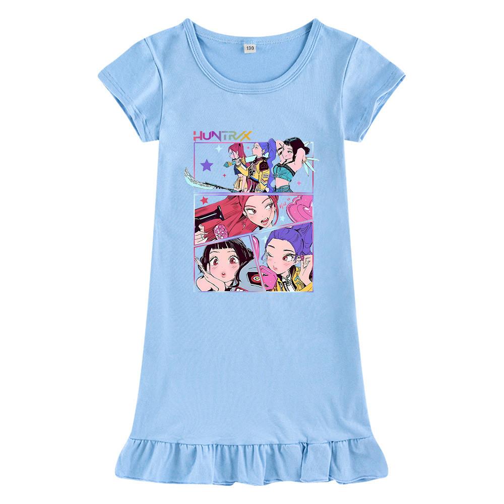 M1218 Kids Girls Kpop Rumi Zoey Mira Print Short Sleeves Ruffle Dress