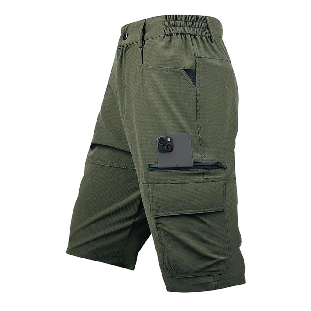Men's Summer Casual Multi Pocket Cargo Shorts Outdoor Knee Length Work Shorts with Elastic Waistband and Zipper Pockets for Daily Use