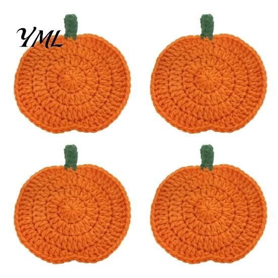 Kitchen Table Protection Handmade Crochet Pumpkin Coasters, Soft Polyester Coffee Mats, Easy to Clean Mats Autumn Themed Farmhouse Dining Accessories
