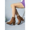 Women's Black Vegan Leather Heeled Boots Qadn Qara