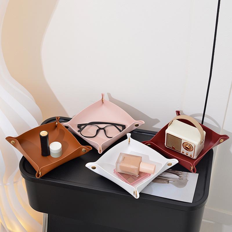Leather Desktop Organizer Tray for Jewelry, Cosmetics, and Snacks
