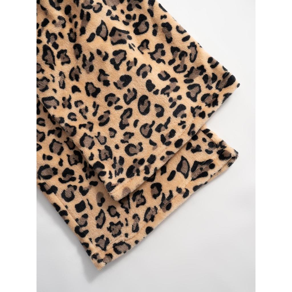 Freizeithose, Leopardenmuster, Lange Hose, Weitbeinige Hose, Warme Hose, Lockere Passform, Elastischer Bund, Bequem, Leicht elastisch