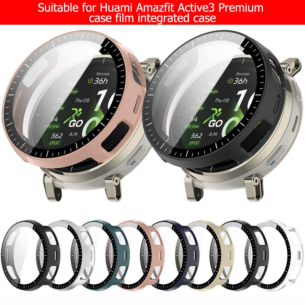 PC+Tempered Protective Case Anti-Scratch Full Coverage Screen Protector Shockproof Cover Shell for Amazfit Active 3 Premium