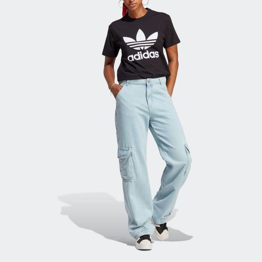 Adidas Originals Trefoil Logo Print Crew Neck Short Sleeve T-Shirt Women Tops Black IB7421