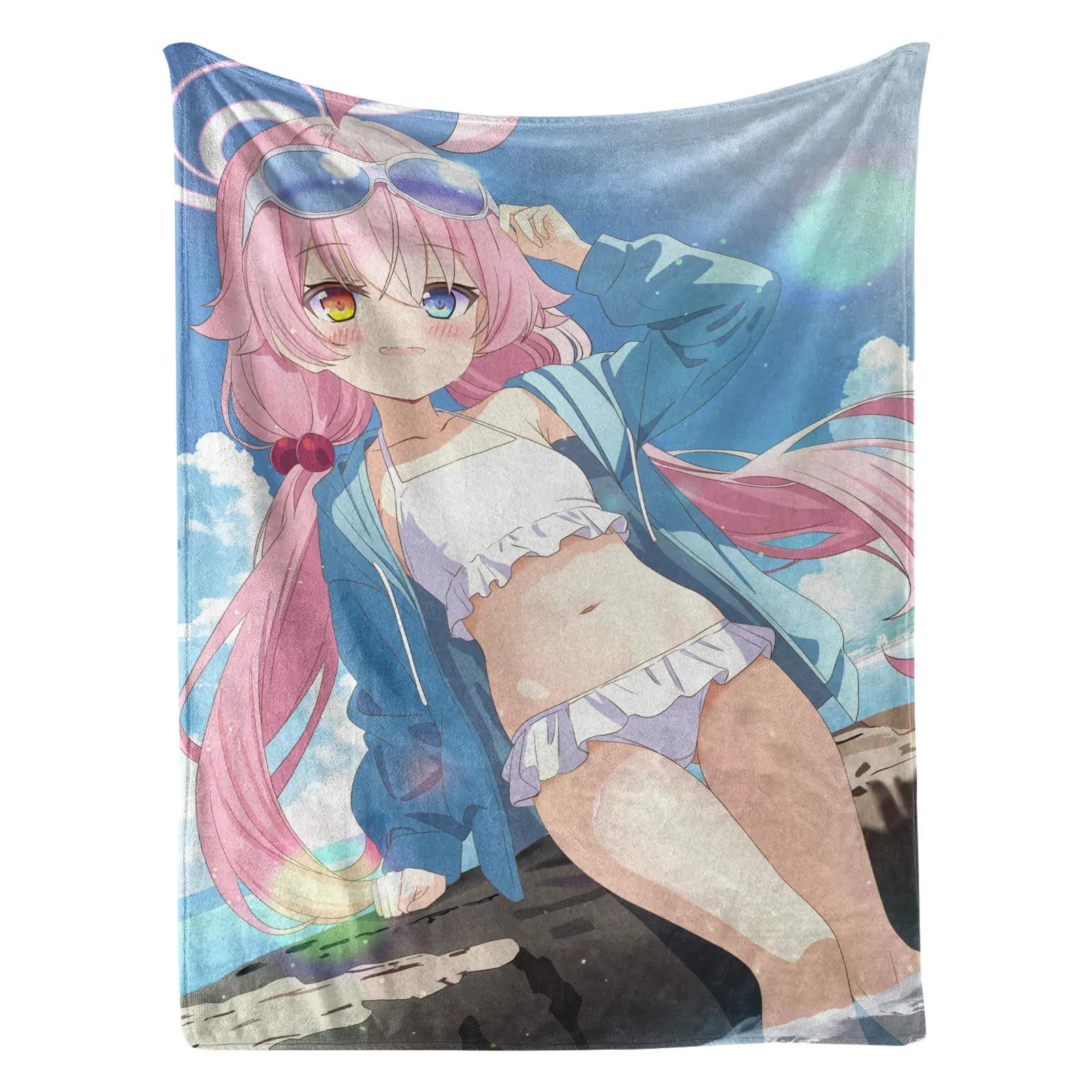 Blue Archive - Tsubakira Shiroko Fleece Blanket Anime Merch Dorm Blanket Game Replica 75x90cm