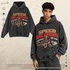 Oversized Streetwear Hoodie With Retro Car Illustration Print Loose Fit Cotton Sweatshirt Men