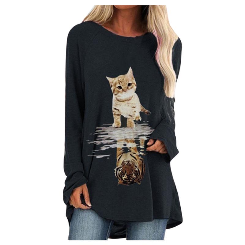 Autumn Cat Print 3D Pattern Tops Long Sleeve T-Shirts Women's Fashion Oversized T Shirt Streetwear Woman Female Tees Clothing