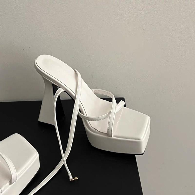 

2025 Fashion Ladies PU Narrow Band Cross Super High Heels Women Platform Square Toe Buckle Strap Spike Heels Sandals Party Club 34 бежевий