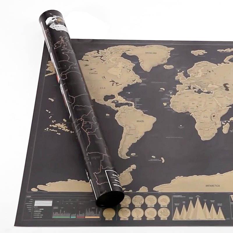 Minimalist Black & Gold Scratch-off World Travel Map Poster with Flags