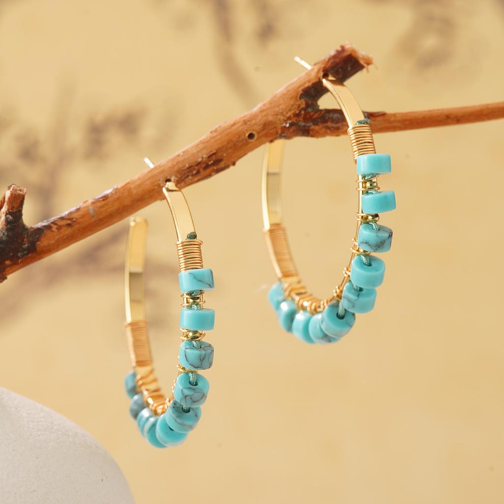 Retro new Chinese natural stone beaded earrings collection handmade design national style oil painting temperament earrings