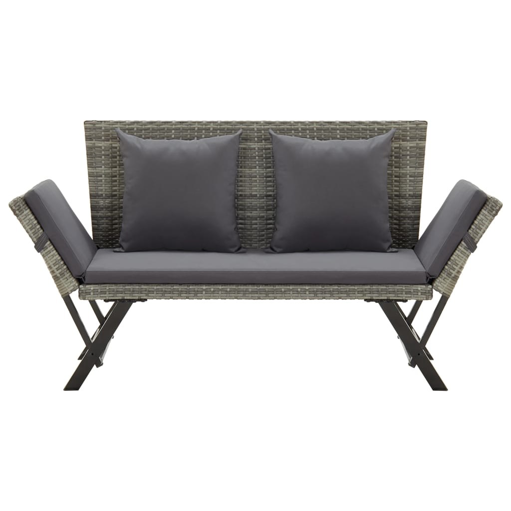 Garden Bench with Cushions 176 cm Gray Poly Rattan