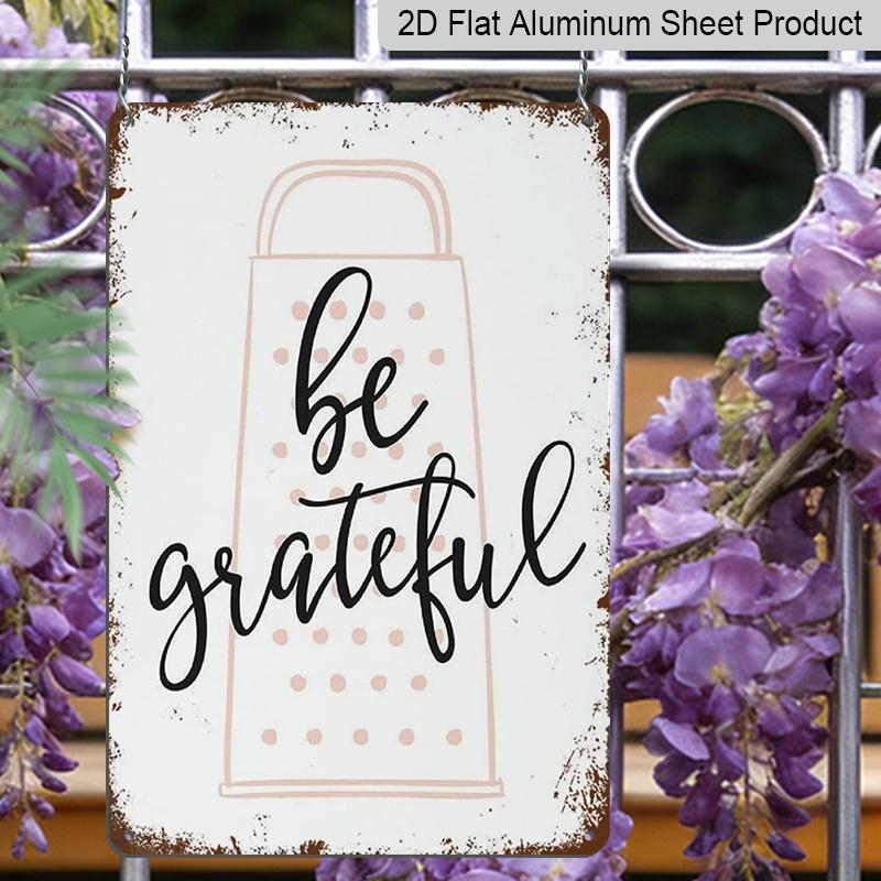 2D Flat, 1pc "Be Grateful" Grater Aluminium Sign - 8"x12" Rustic Pink & White Kitchen Decor, Cheese Grater Accent Wall Art, Perfect for Farmhouse