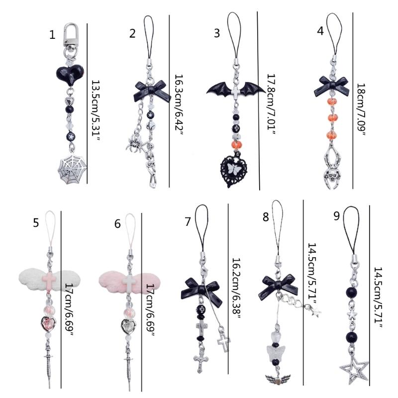 DIY Handmade Cute Phone Charm Y2K Women Halloween Spiders Pendant Bowknot Strap Lanyard Crossed Bead Cartoon Accessories