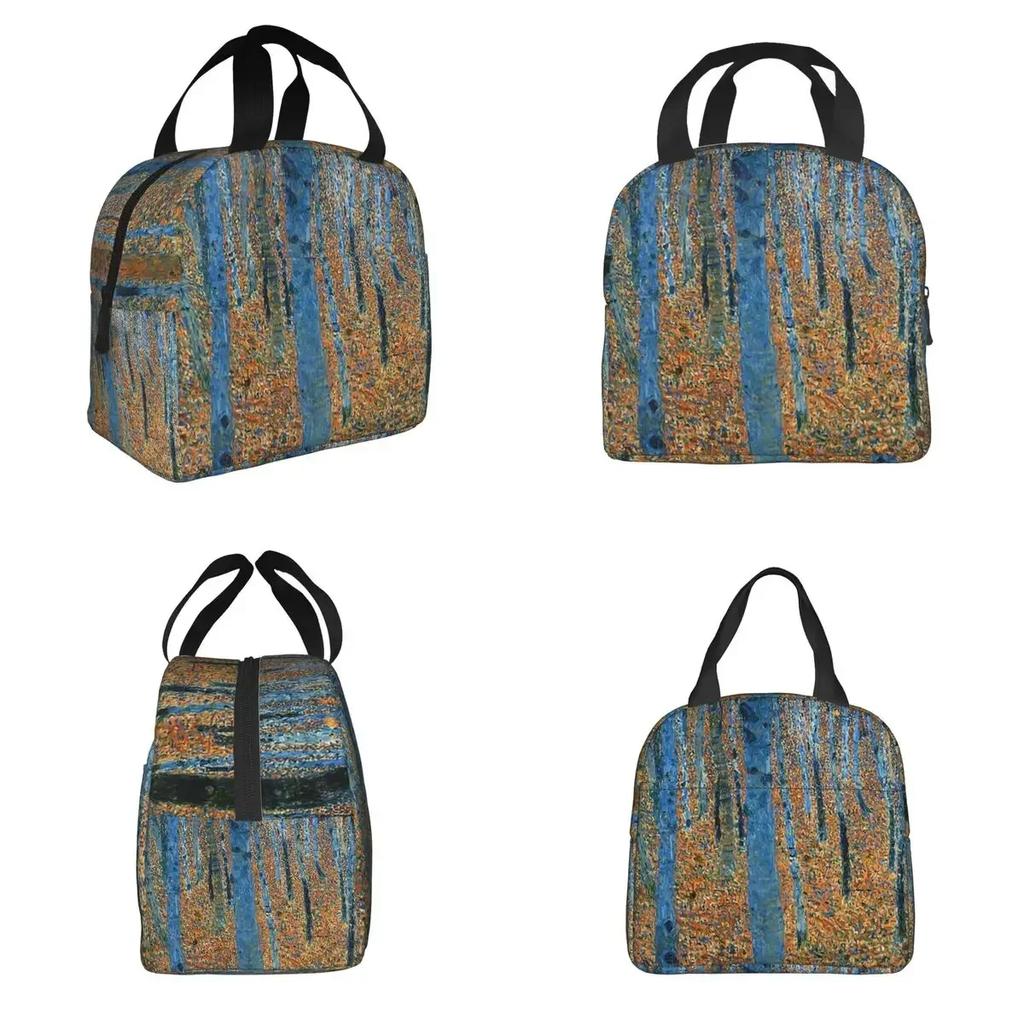 Gustav Klimt Boschetto di Faggi Borsa Termica Pranzo per Donne Bambini Scatole Cibo Portatili Lunch Box Termico Borsa a Tote