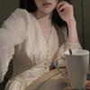 Vintage French Puff Sleeve Midi Dresses for Women Party Korean Sequins Dress Elegant Fairy Wedding Female Clothes Autumn 2024