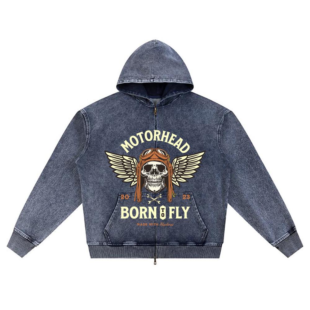 

Худи на молнии из вязаного денима с принтом DTG, уличная одежда, мотоциклетная, с принтом Brother, худи на молнии XL темно-синий