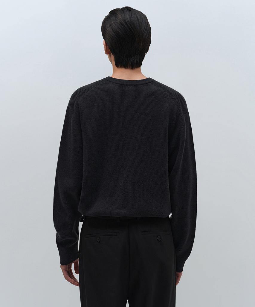 MUSINSA STANDARD [Victoria Wool] Minimal Ribbed Henley Neck Knit [Dark Gray]