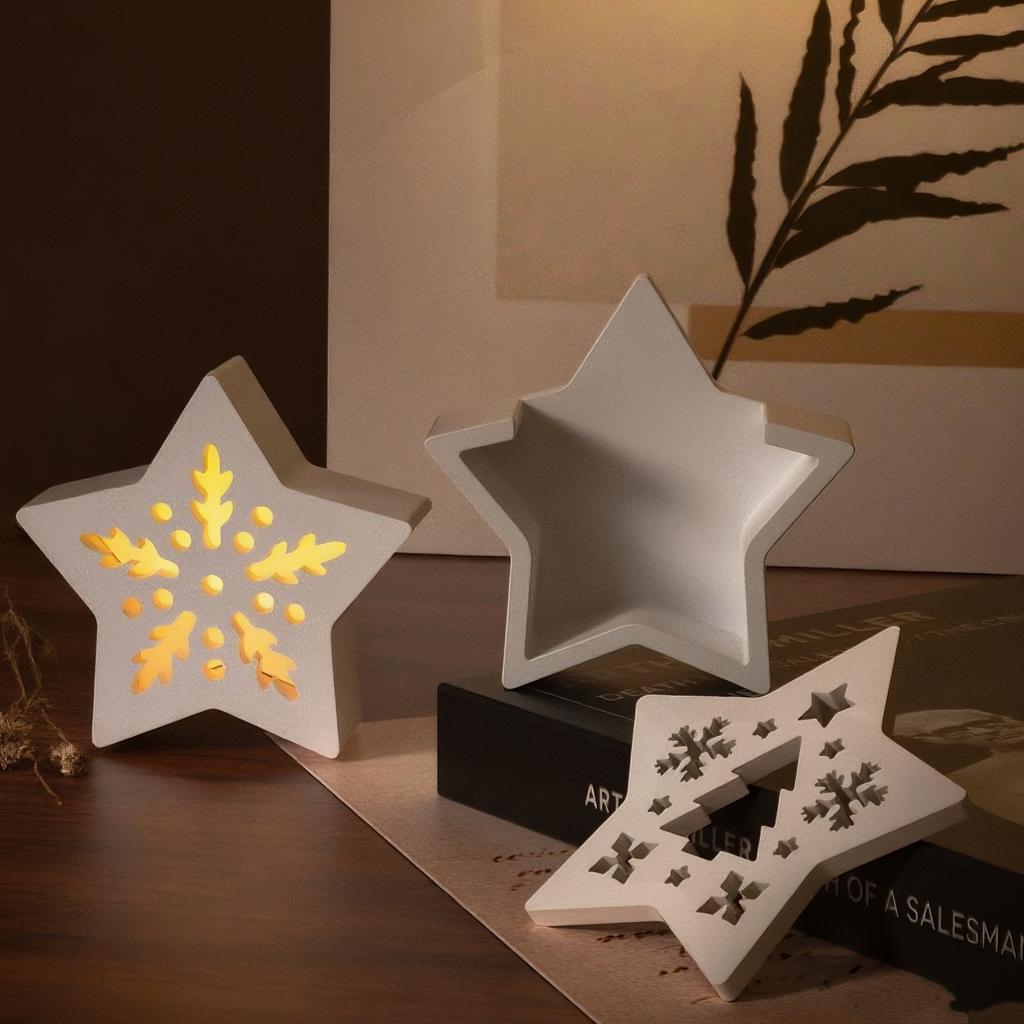 Mould Christmas Openwork Five-Pointed Star Silhouette Lamp Resin Silicone Mold Drip Resin DIY Star Plaster Egg Lamp Decorations