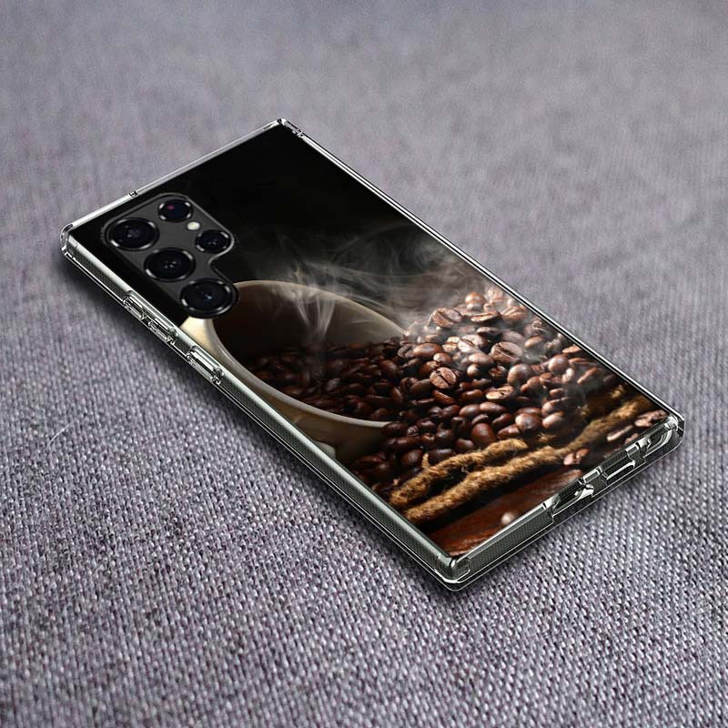 Newly Baked Coffee Beans Clear Phone Case for Samsung Galaxy S24 S23 S21 Plus S20 FE S22 S26 Ultra S25 Edge TPU Capa Cases Cover