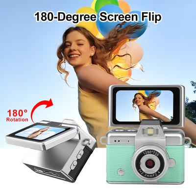 1080P Retro CCD Camera, HD Photo, Flip Screen Card Camera for Kids, Outdoor Travel
