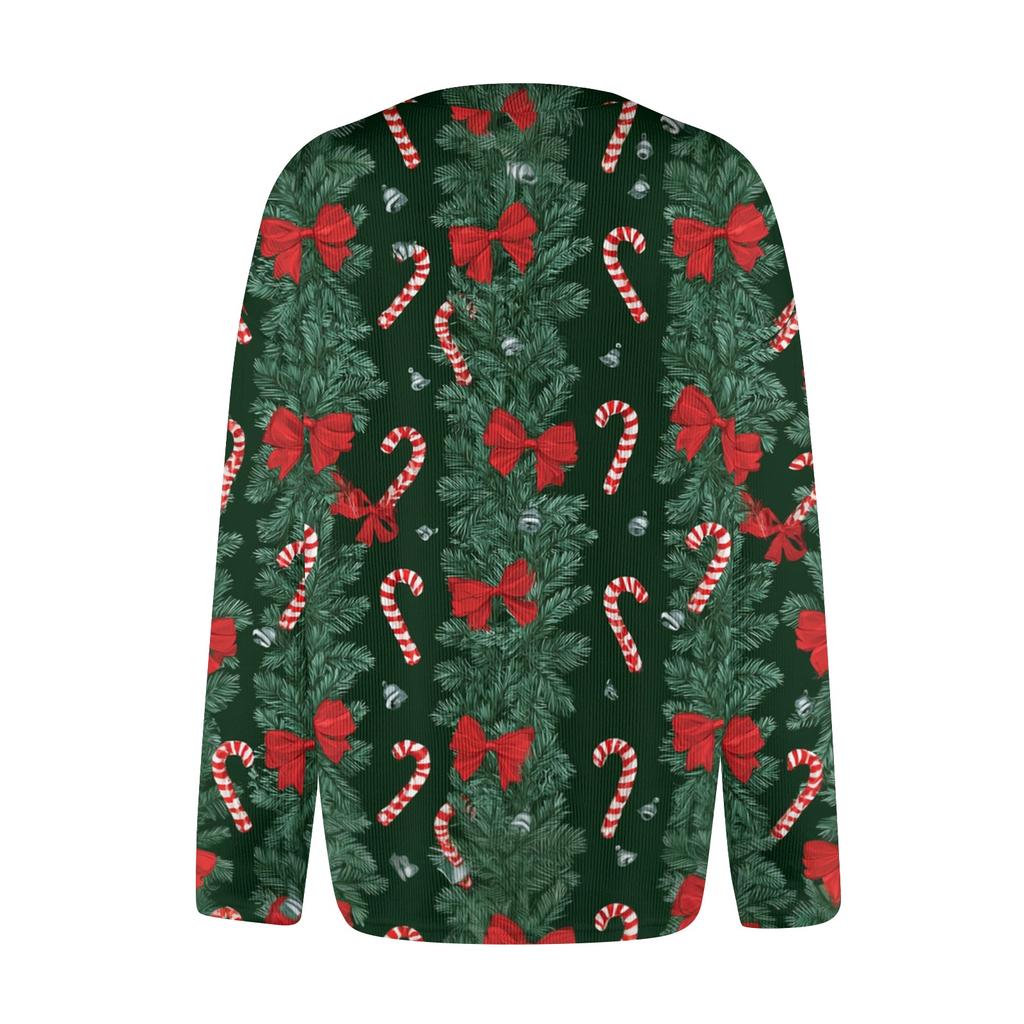 Damen Weihnachtsdruck Langarm Strick Cardigan Knopfleiste Pullover Mantel für Feiertage