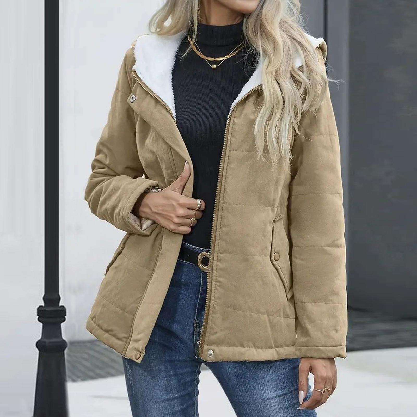 

Женская однотонная флисовая куртка свободного кроя с длинными рукавами, модная и теплая XL хаки