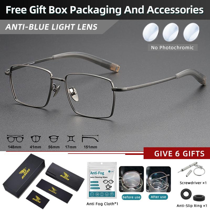 

BLMUSA Ultralight Titanium Reading Customized Eyeglasses Men Retro Large Square Myopia Glasses Photochromic Prescription Glasses +150
