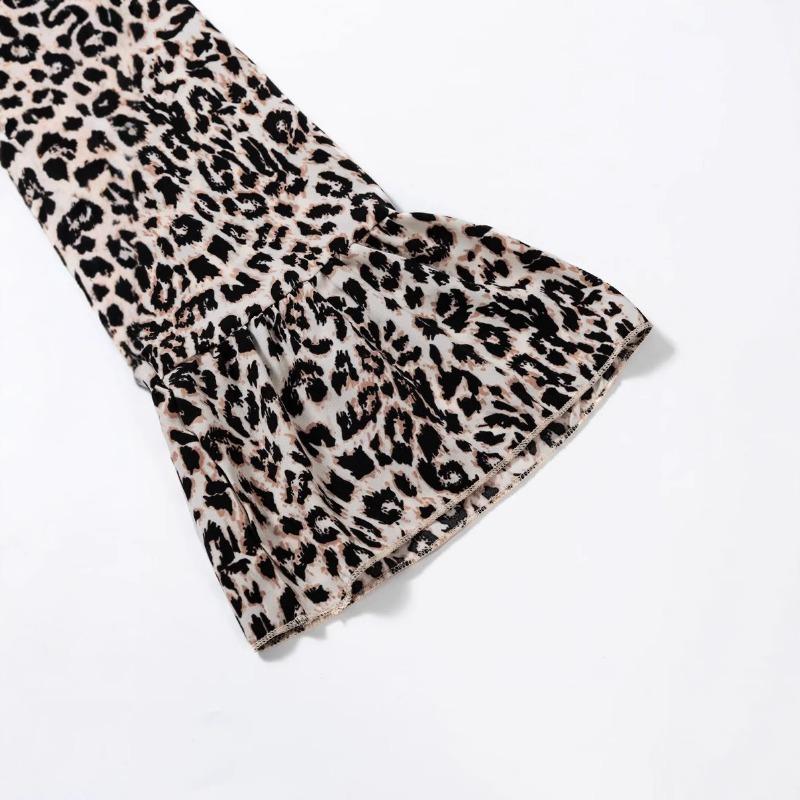 Spring and Autumn Leopard Print Long Women's Fashion Loose V-neck Button Dress