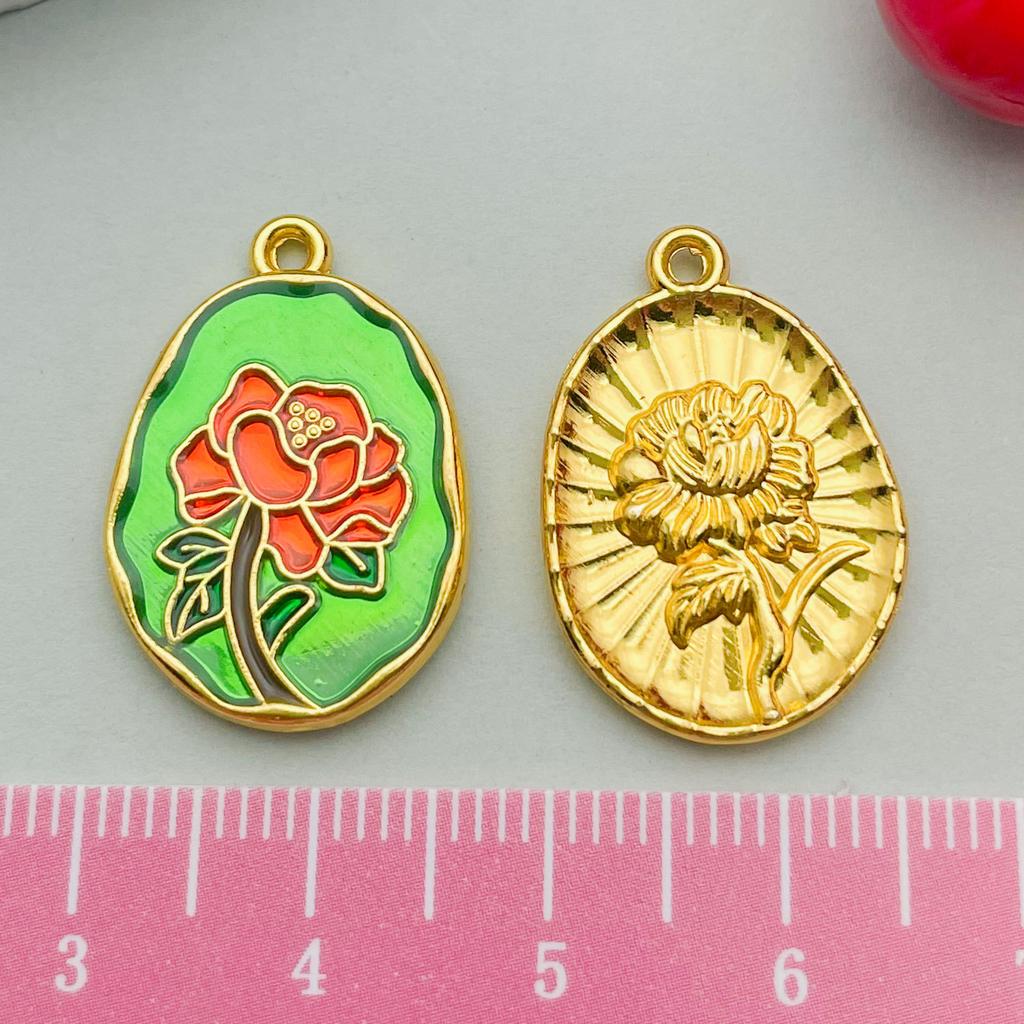Ancient Gold Enamel Oil Drop Pendant Tulip Rose Lily Diy Bracelet Necklace Jewelry Accessories