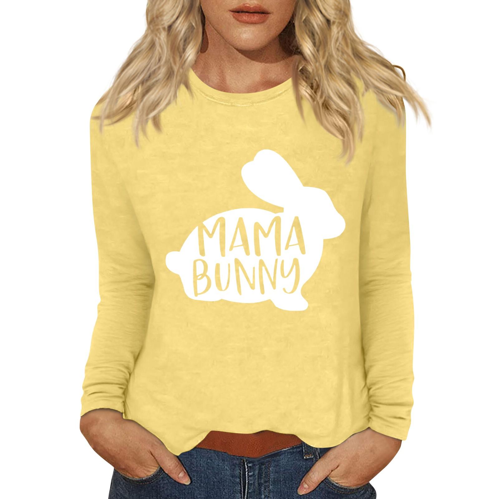 

Рубашки с длинным рукавом для женщин Пасхальный карнавал Графический принт Футболки Блузки Повседневные базовые топы Пуловеры XXXL жёлтый