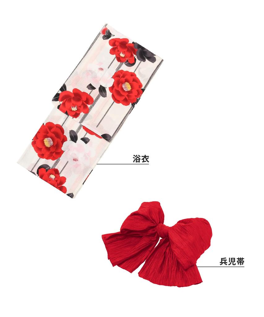 Yukata Set Junior Retro B Change Weave 2-teiliges Set Heiko Mädchen Nostalgisches Mädchen [KYOETSU] (Yukata, Obi) (7. Kamelie, 140cm)