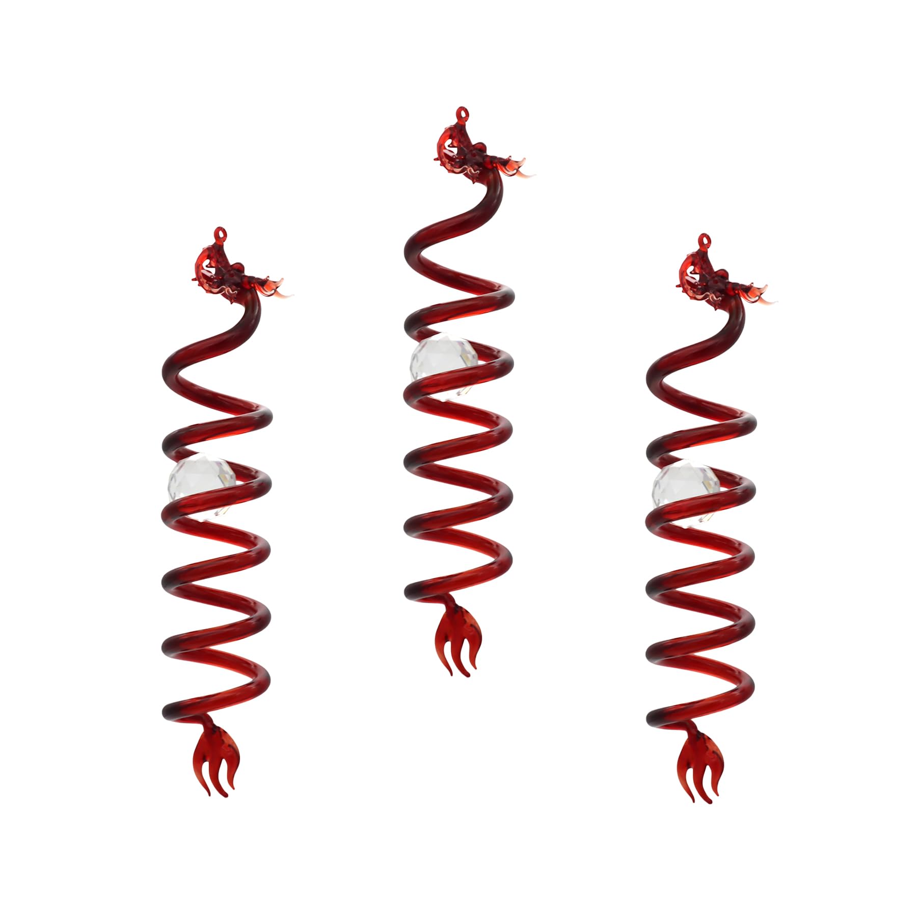 Fourcart Cute Handmade Glass Dragon Set of 3 Suncatchers, Red,
