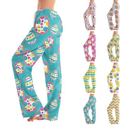 Moda feminina solta casual páscoa estampada calças casuais
