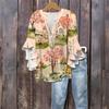 Women's Fashion Casual Button V-Neck Seven Sleeve Vintage Printed Shirt Top