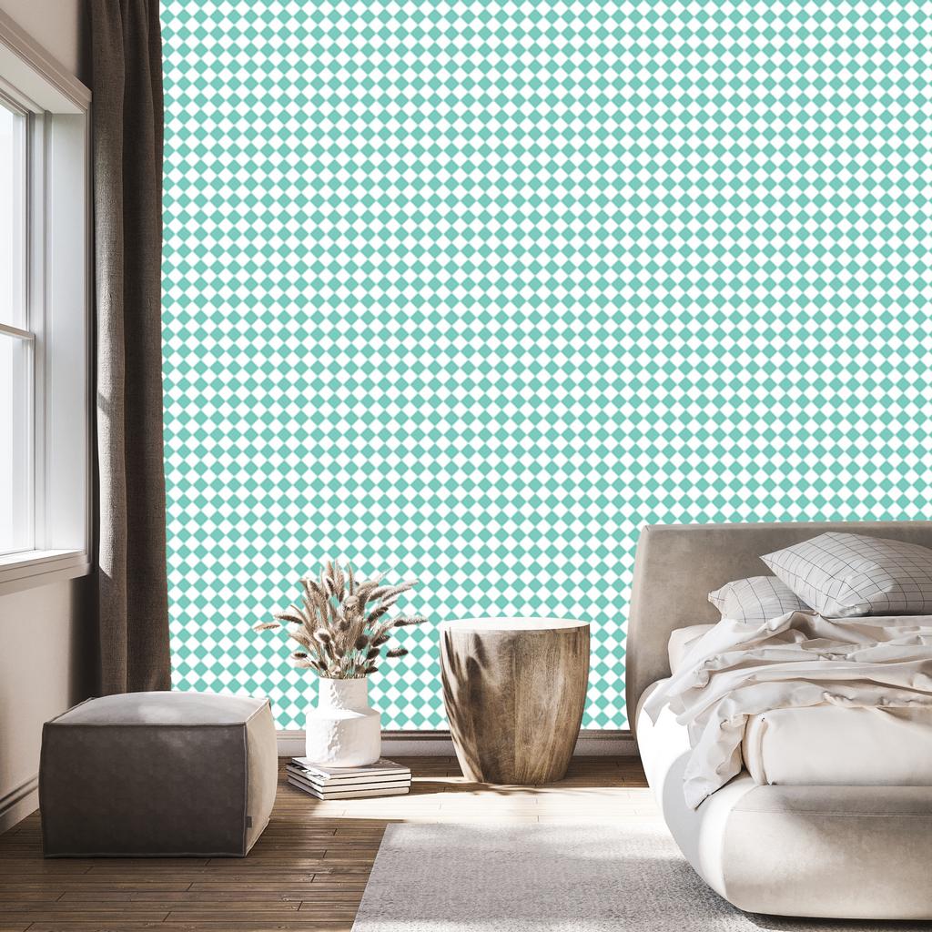 Geometric rhombus wallpaper mint and white, mint background 50x1000